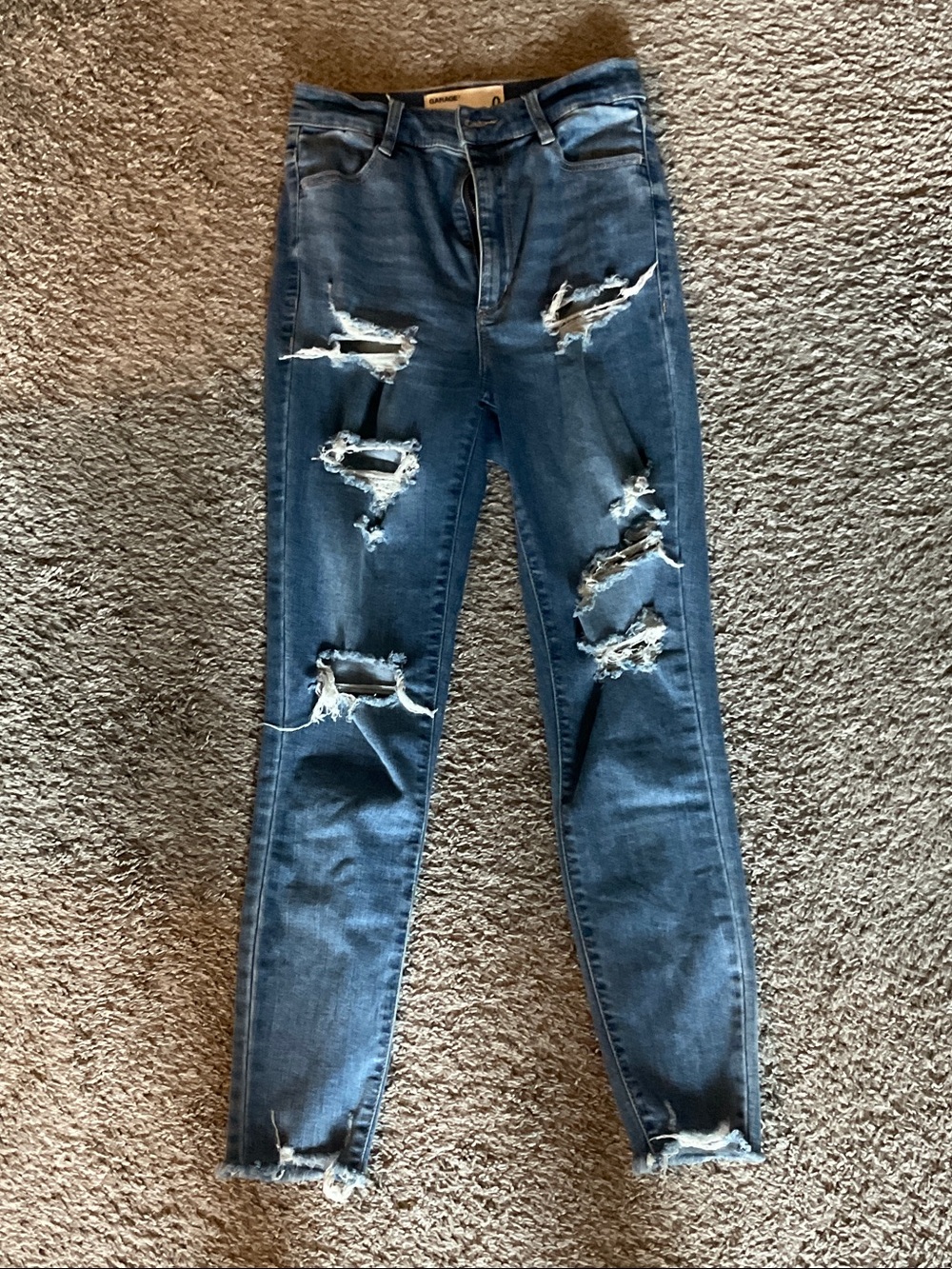 Garage Ripped Dark Blue Skinny Jeans